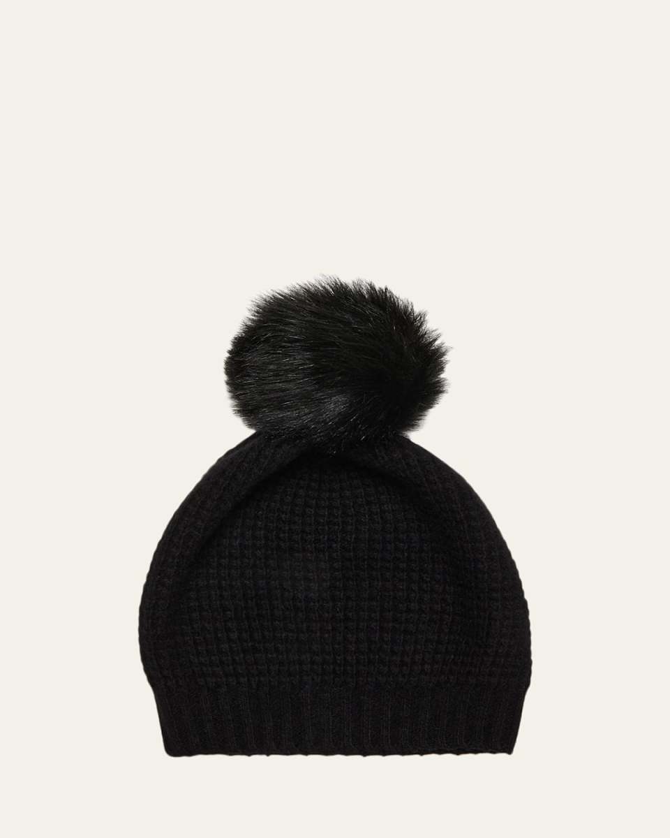 Waffle Stitch Beanie With Pom